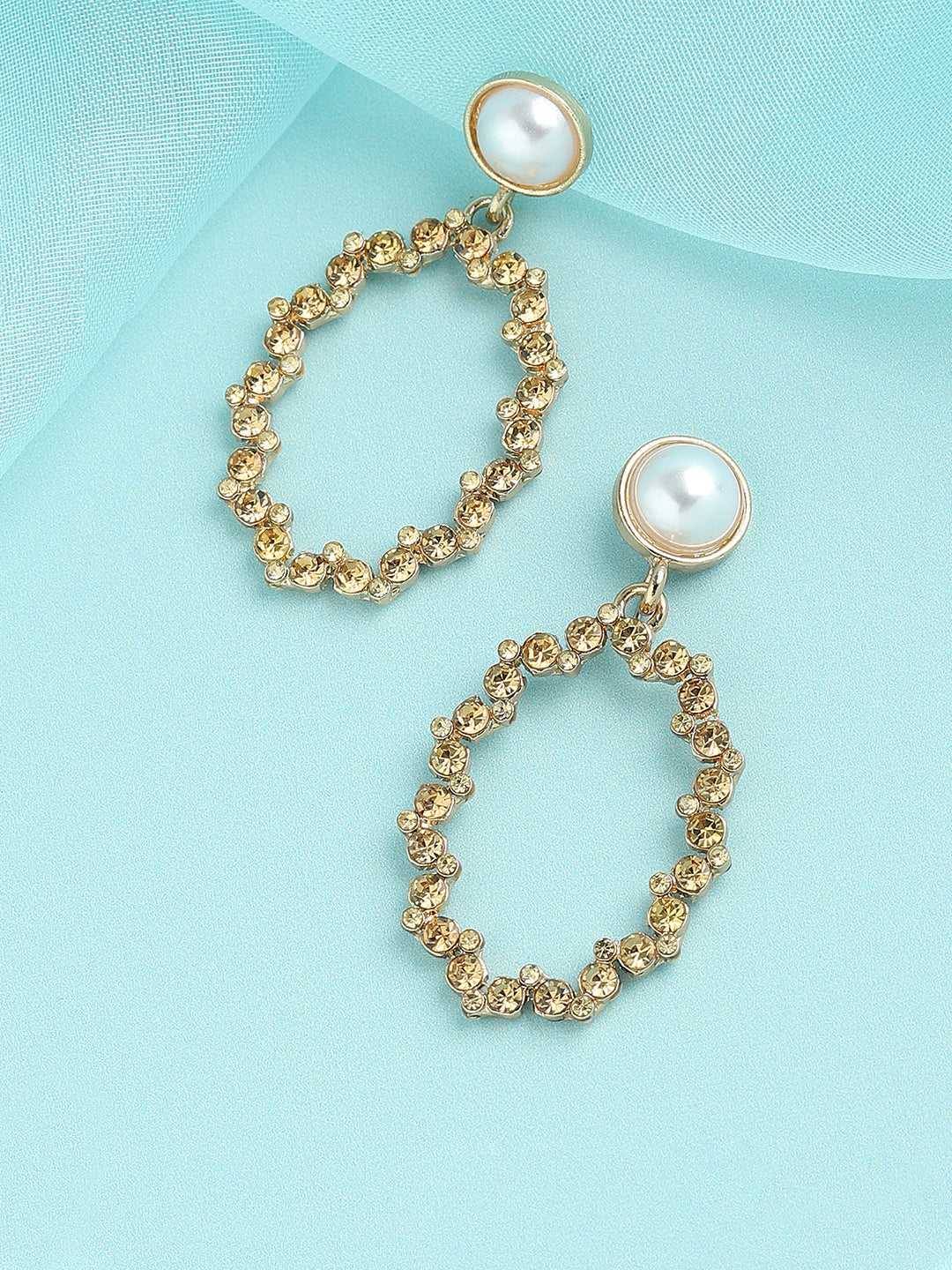 GOLD PLATED PARTY DESIGNER STONE DROP EARRING FOR WOMEN