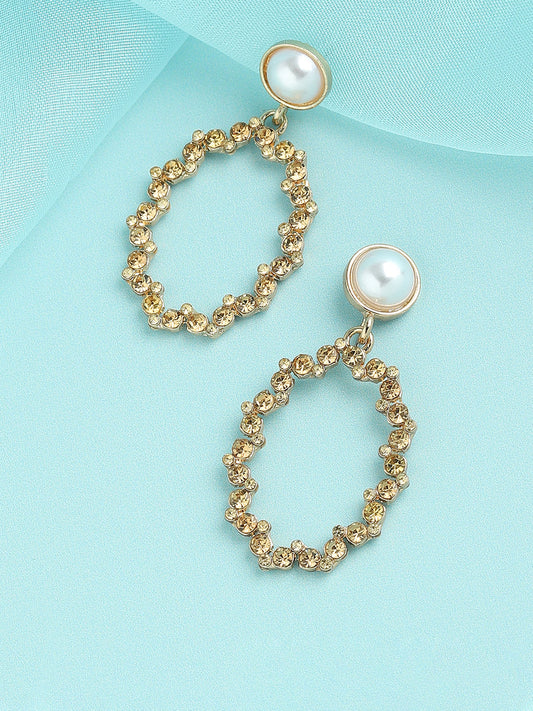 GOLD PLATED PARTY DESIGNER STONE DROP EARRING FOR WOMEN