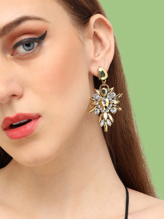 GOLD PLATED PARTY DESIGNER STONE DROP EARRING FOR WOMEN
