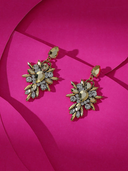 GOLD PLATED PARTY DESIGNER STONE DROP EARRING FOR WOMEN
