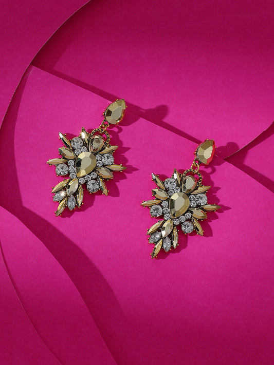GOLD PLATED PARTY DESIGNER STONE DROP EARRING FOR WOMEN