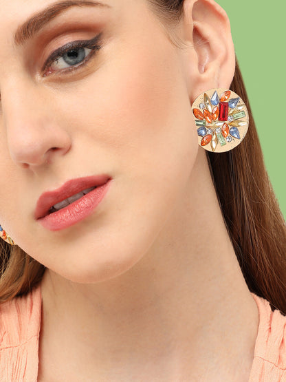 GOLD PLATED PARTY DESIGNER STONE STUD FOR WOMEN