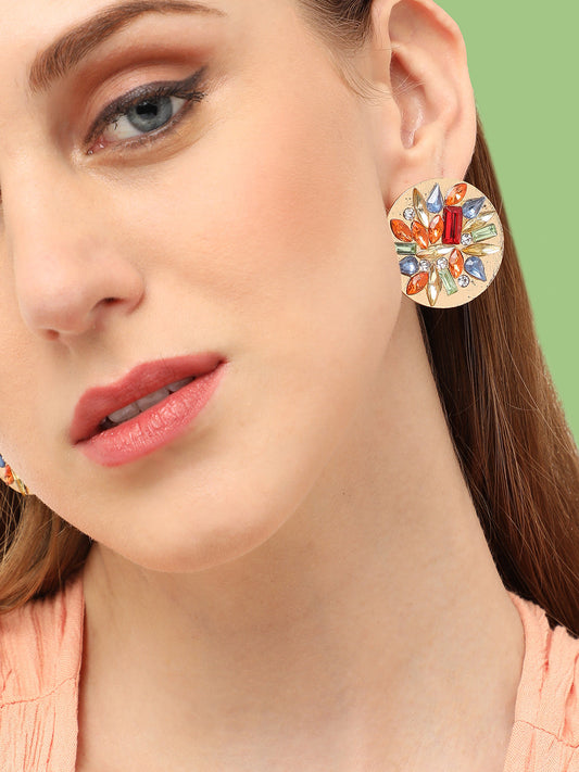 GOLD PLATED PARTY DESIGNER STONE STUD FOR WOMEN