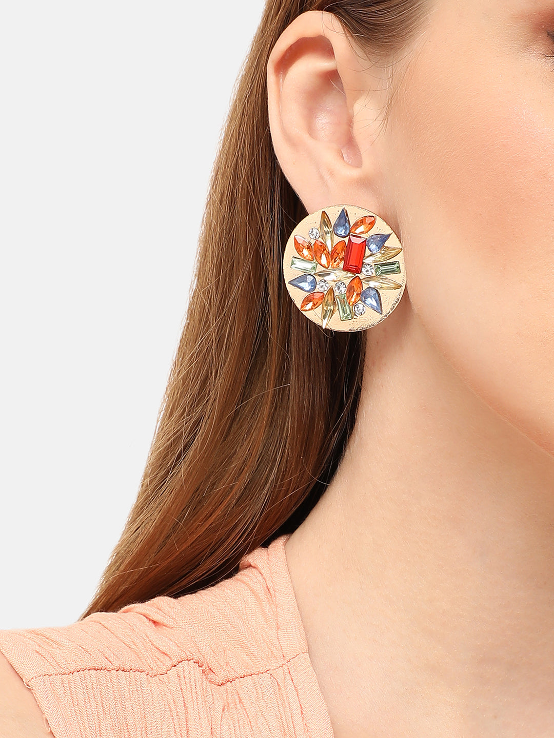 GOLD PLATED PARTY DESIGNER STONE STUD FOR WOMEN