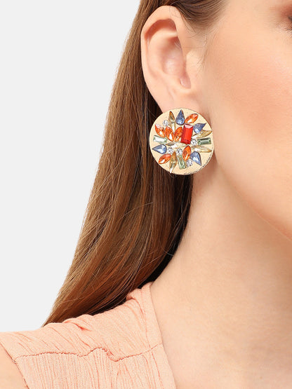 GOLD PLATED PARTY DESIGNER STONE STUD FOR WOMEN
