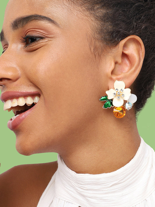 GOLD PLATED PARTY DESIGNER STONE STUD FOR WOMEN
