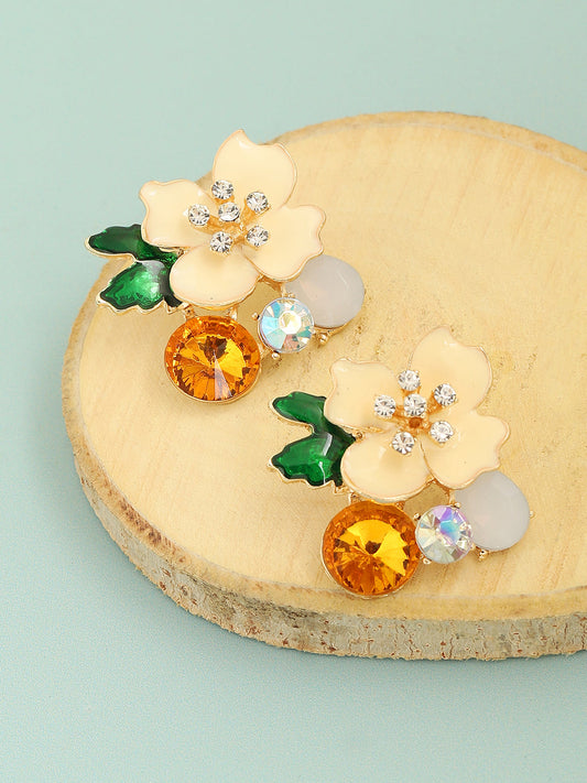 GOLD PLATED PARTY DESIGNER STONE STUD FOR WOMEN