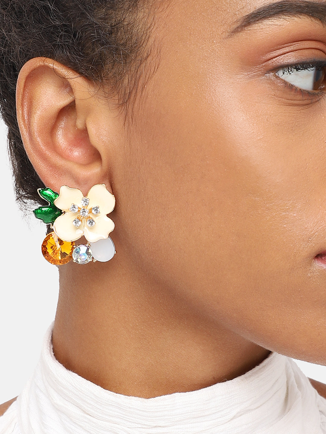 GOLD PLATED PARTY DESIGNER STONE STUD FOR WOMEN