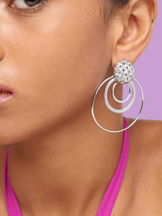 SILVER PLATED PARTY DESIGNER STONE DROP EARRING FOR WOMEN