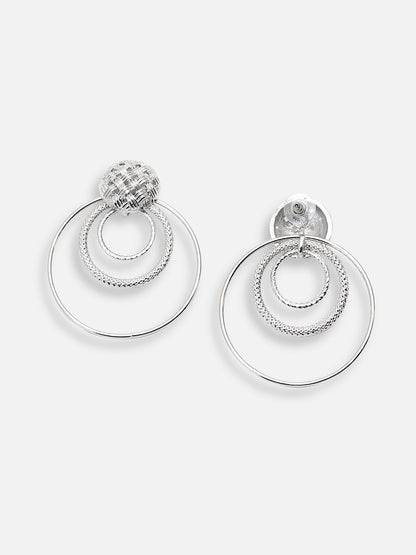 SILVER PLATED PARTY DESIGNER STONE DROP EARRING FOR WOMEN