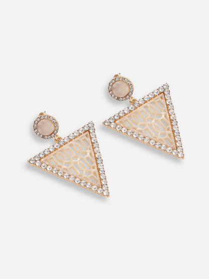 GOLD PLATED PARTY DESIGNER STONE DROP EARRING FOR WOMEN