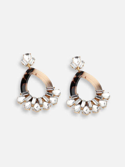 GOLD PLATED PARTY DESIGNER STONE DROP EARRING FOR WOMEN