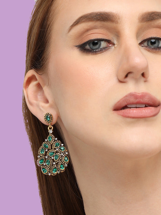 GOLD PLATED PARTY DESIGNER STONE DROP EARRING FOR WOMEN