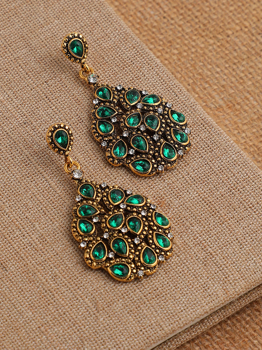 GOLD PLATED PARTY DESIGNER STONE DROP EARRING FOR WOMEN