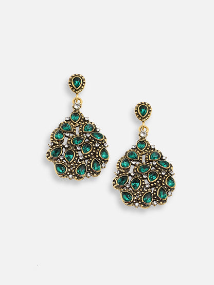 GOLD PLATED PARTY DESIGNER STONE DROP EARRING FOR WOMEN