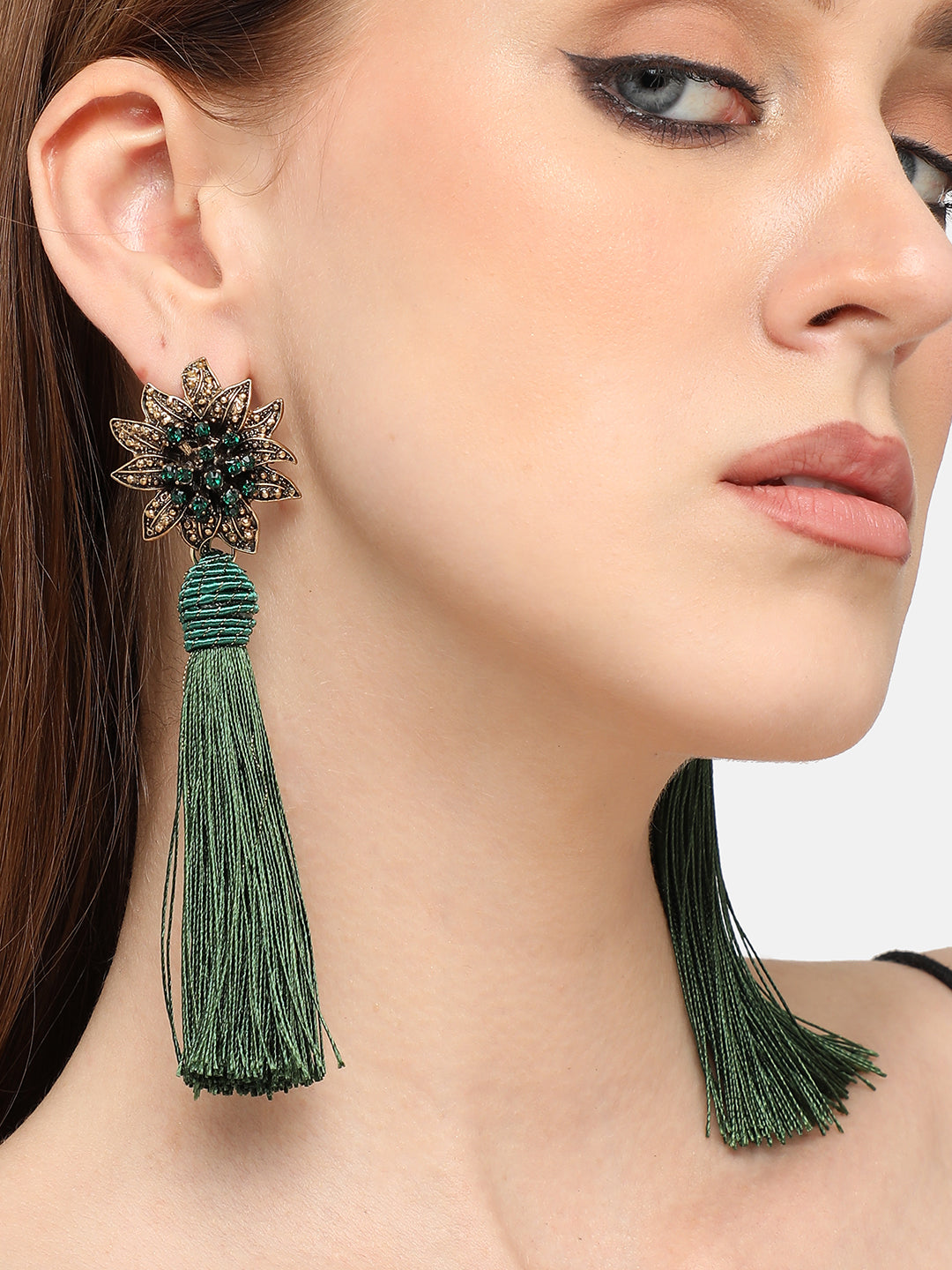 GOLD PLATED PARTY DESIGNER STONE DROP EARRING FOR WOMEN