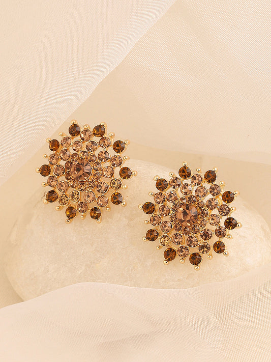 GOLD PLATED PARTY DESIGNER STONE STUD FOR WOMEN