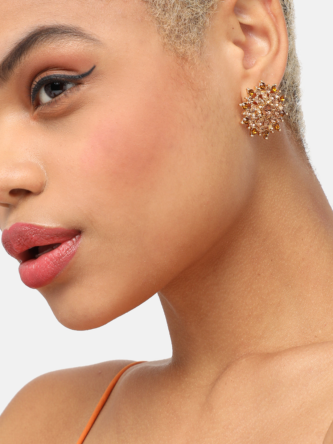 GOLD PLATED PARTY DESIGNER STONE STUD FOR WOMEN