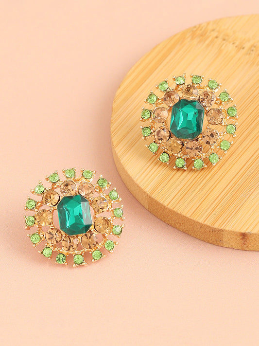 GOLD PLATED PARTY DESIGNER STONE STUD FOR WOMEN