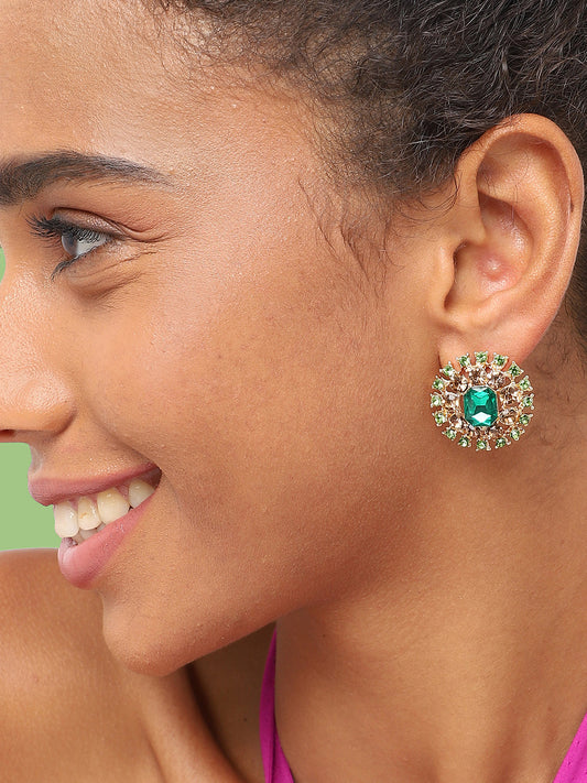 GOLD PLATED PARTY DESIGNER STONE STUD FOR WOMEN