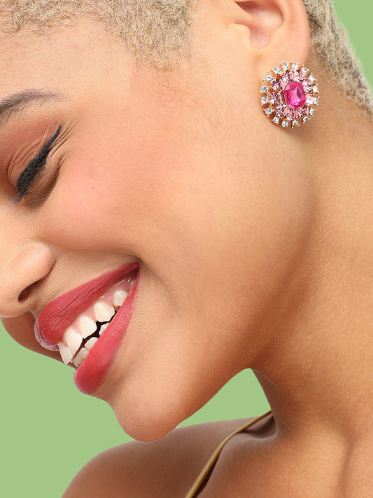 GOLD PLATED PARTY DESIGNER STONE STUD FOR WOMEN