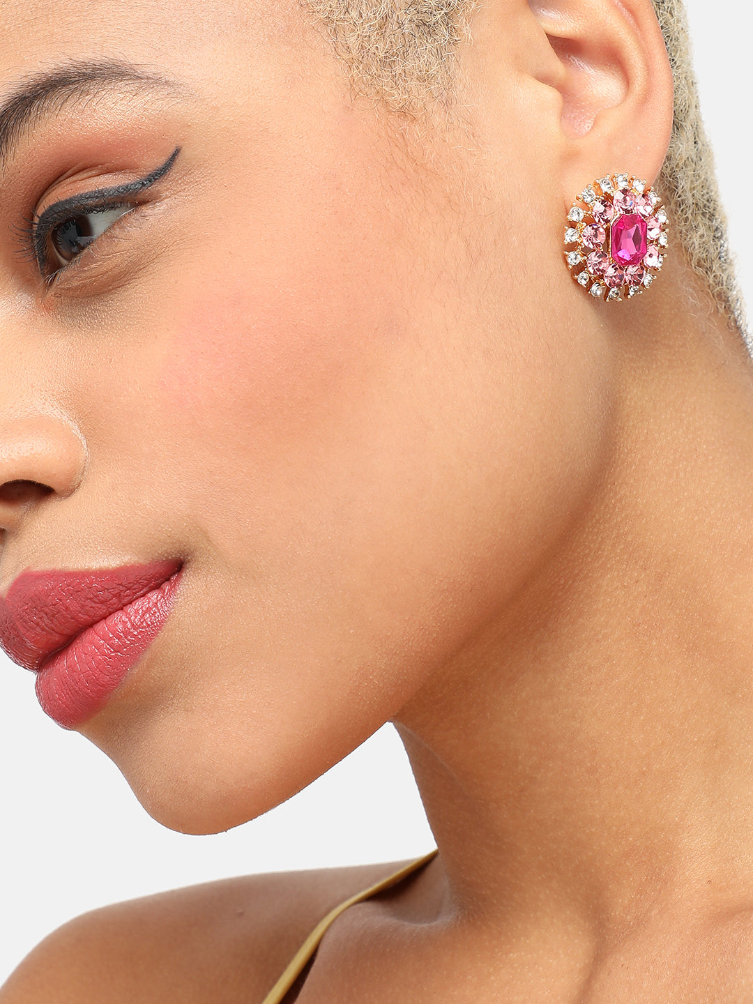 GOLD PLATED PARTY DESIGNER STONE STUD FOR WOMEN