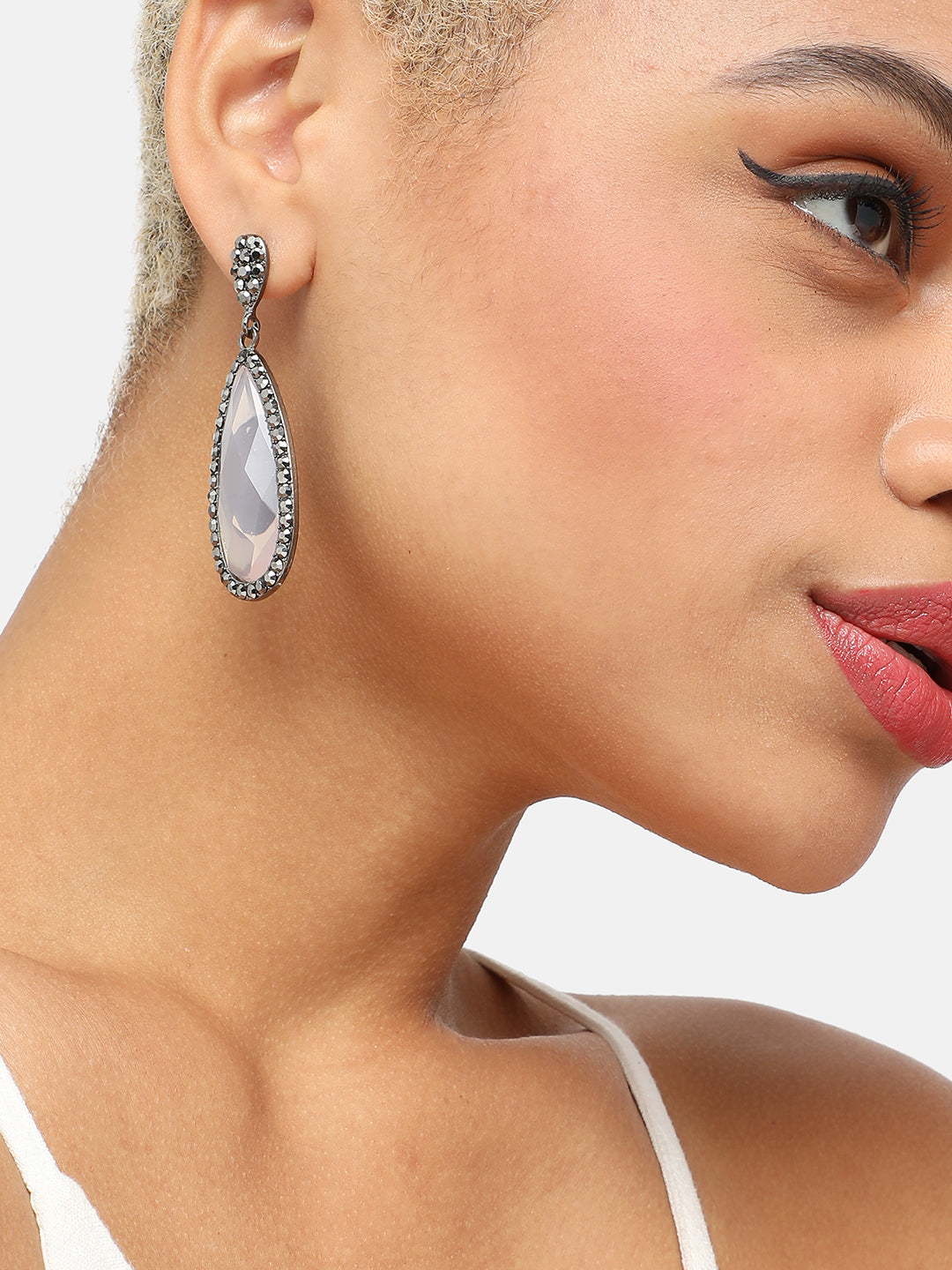 GOLD PLATED PARTY DESIGNER STONE DROP EARRING FOR WOMEN