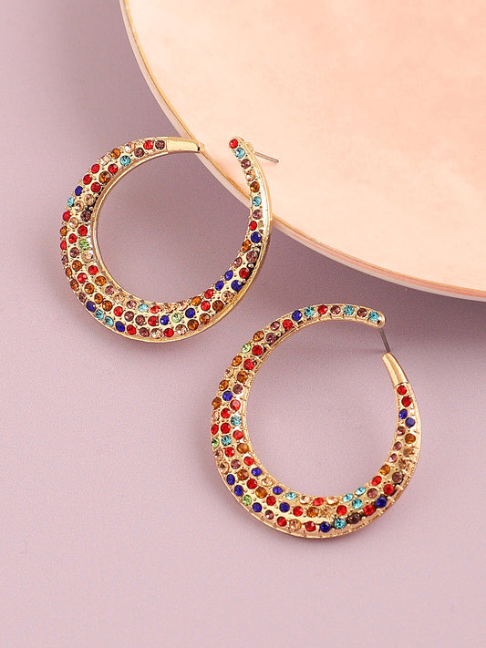 GOLD PLATED PARTY DESIGNER STONE HOOP EARRING FOR WOMEN