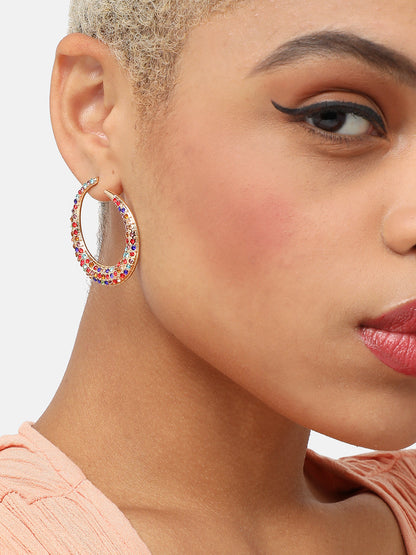 GOLD PLATED PARTY DESIGNER STONE HOOP EARRING FOR WOMEN