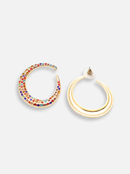 GOLD PLATED PARTY DESIGNER STONE HOOP EARRING FOR WOMEN