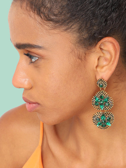 GOLD PLATED PARTY DESIGNER STONE DROP EARRING FOR WOMEN