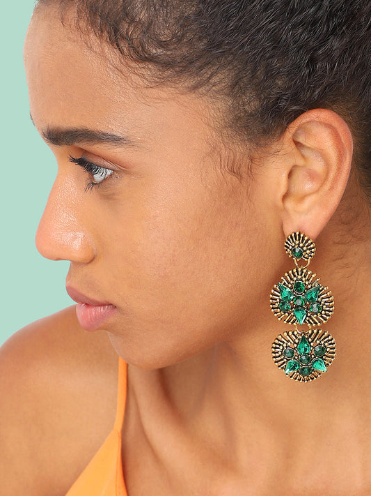 GOLD PLATED PARTY DESIGNER STONE DROP EARRING FOR WOMEN