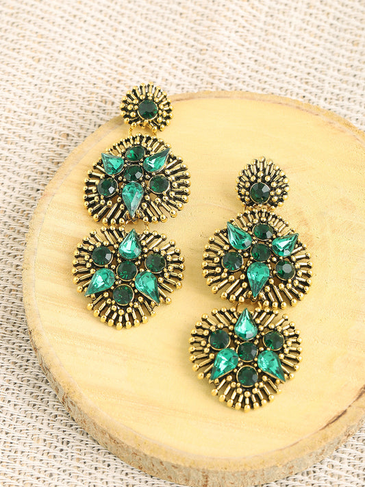 GOLD PLATED PARTY DESIGNER STONE DROP EARRING FOR WOMEN