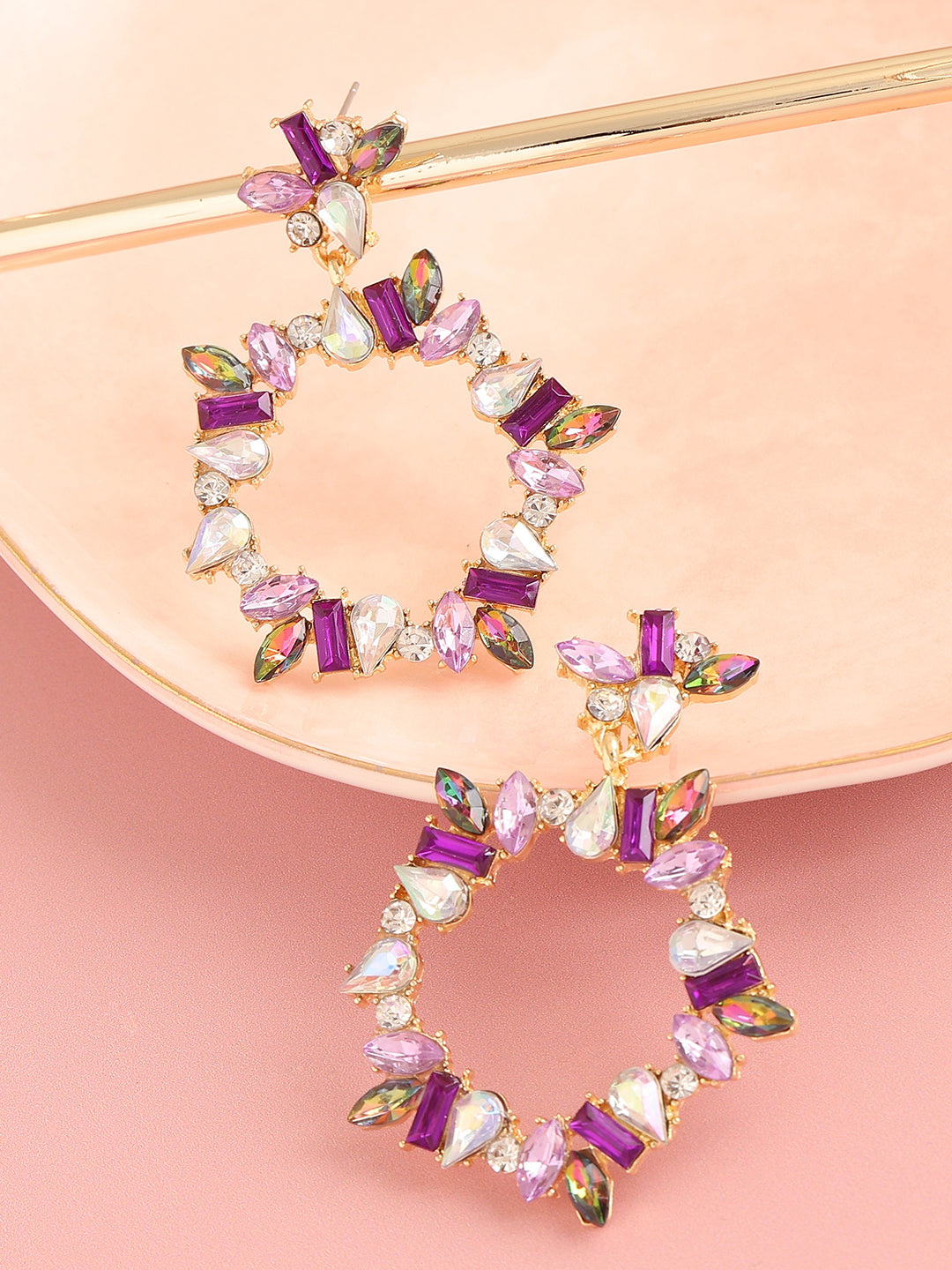 GOLD PLATED PARTY DESIGNER STONE DROP EARRING FOR WOMEN