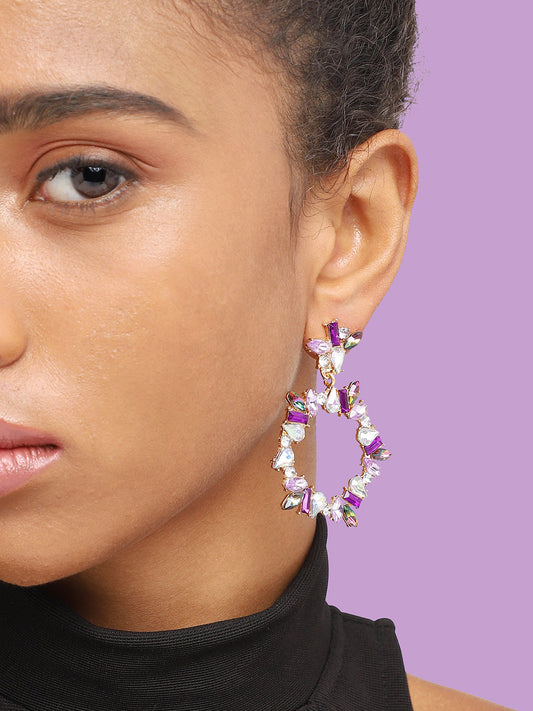 GOLD PLATED PARTY DESIGNER STONE DROP EARRING FOR WOMEN