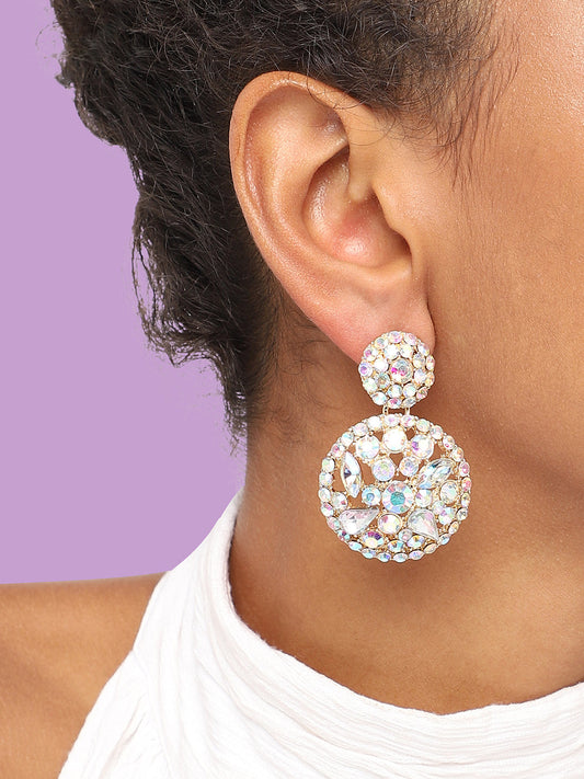GOLD PLATED PARTY DESIGNER STONE DROP EARRING FOR WOMEN