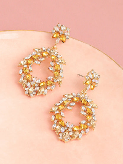 GOLD PLATED PARTY DESIGNER STONE DROP EARRING FOR WOMEN