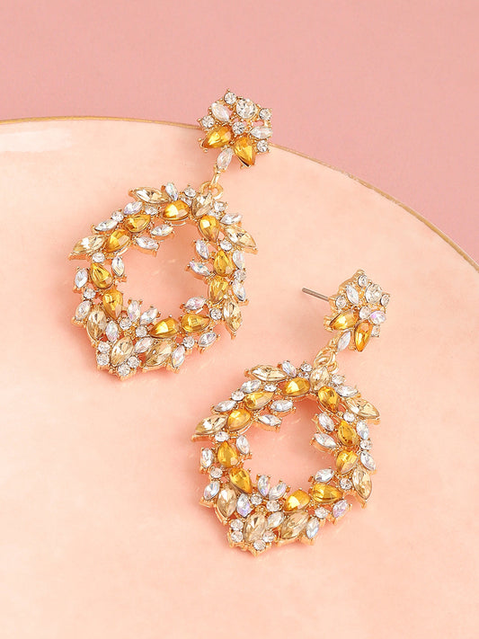 GOLD PLATED PARTY DESIGNER STONE DROP EARRING FOR WOMEN