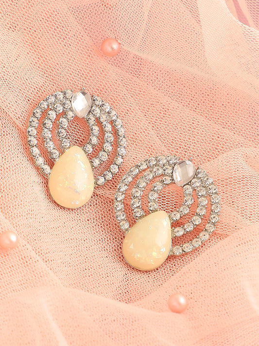 SILVER PLATED PARTY DESIGNER STONE DROP EARRING FOR WOMEN