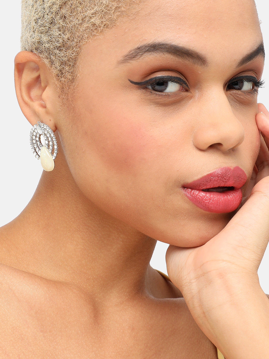 SILVER PLATED PARTY DESIGNER STONE DROP EARRING FOR WOMEN