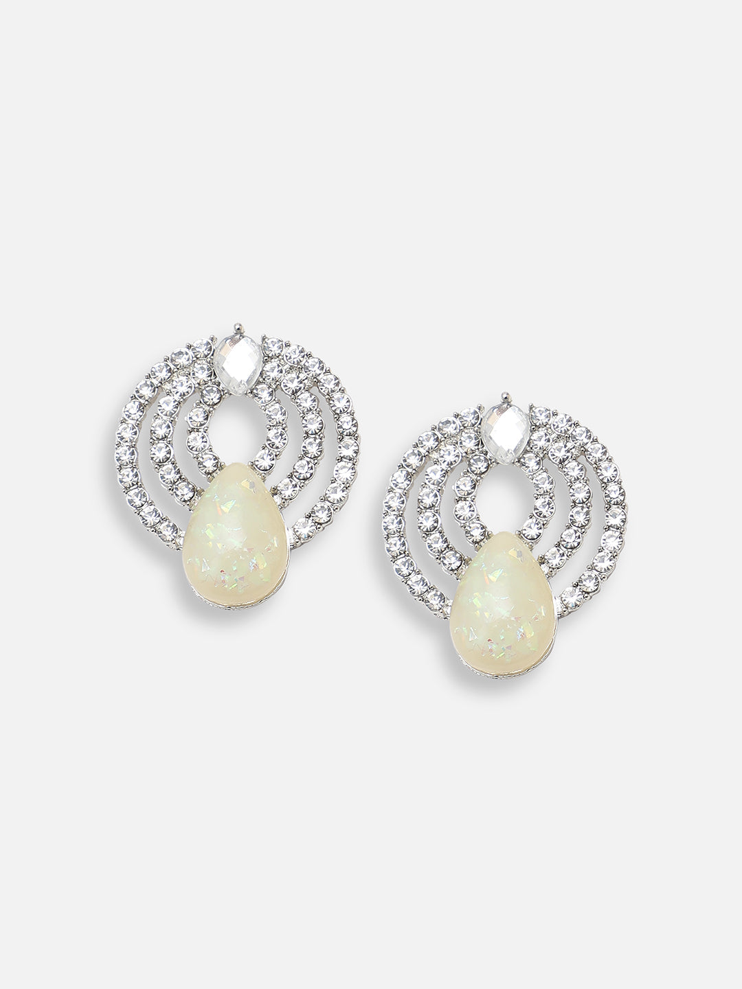 SILVER PLATED PARTY DESIGNER STONE DROP EARRING FOR WOMEN