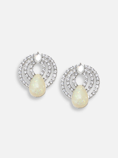 SILVER PLATED PARTY DESIGNER STONE DROP EARRING FOR WOMEN