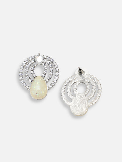 SILVER PLATED PARTY DESIGNER STONE DROP EARRING FOR WOMEN