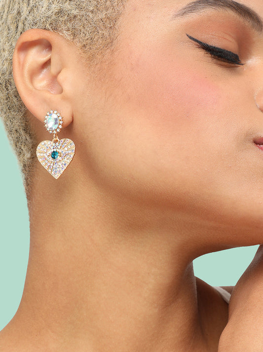 GOLD PLATED PARTY DESIGNER STONE DROP EARRING FOR WOMEN