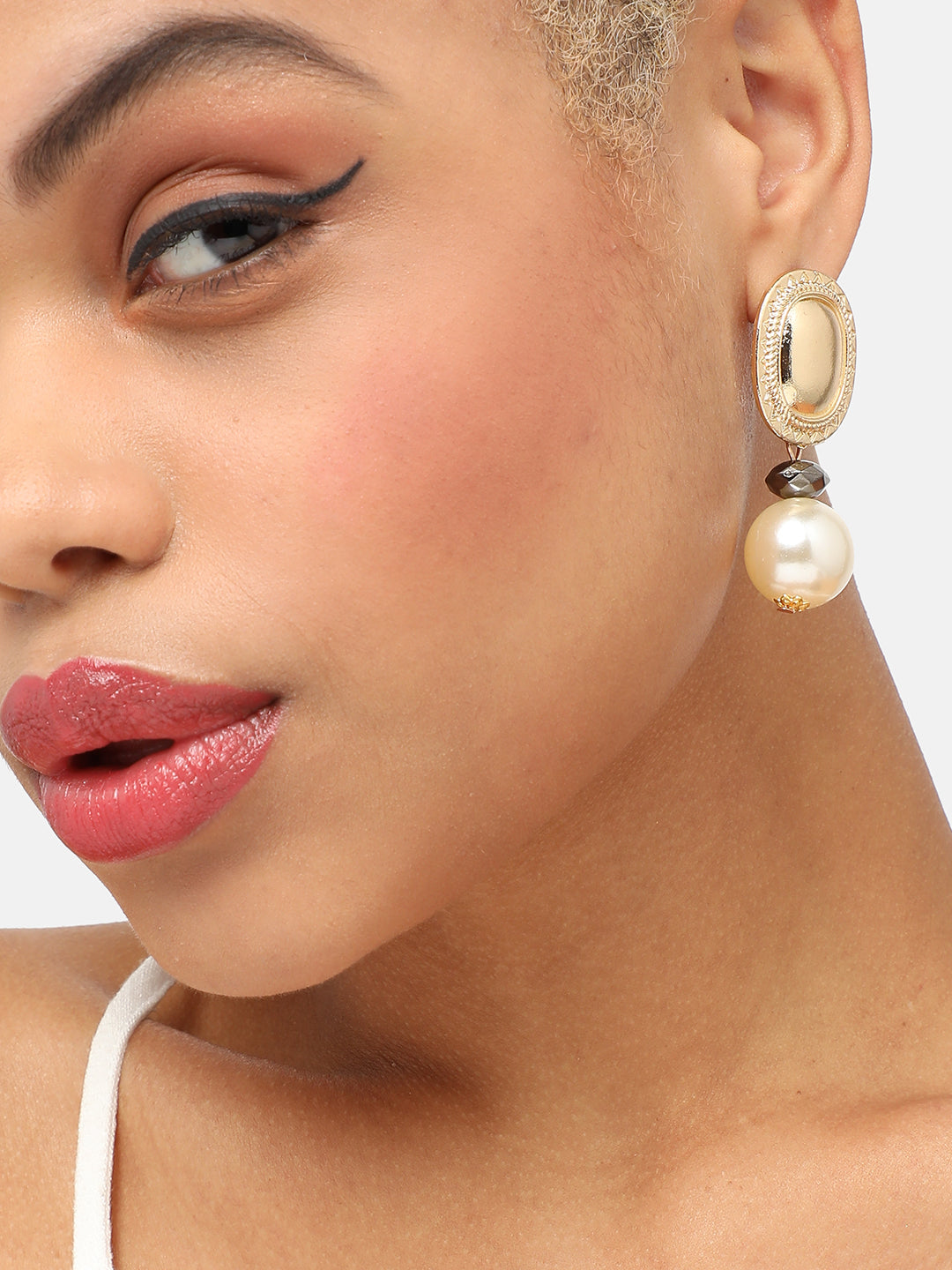 GOLD PLATED PARTY DESIGNER STONE DROP EARRING FOR WOMEN