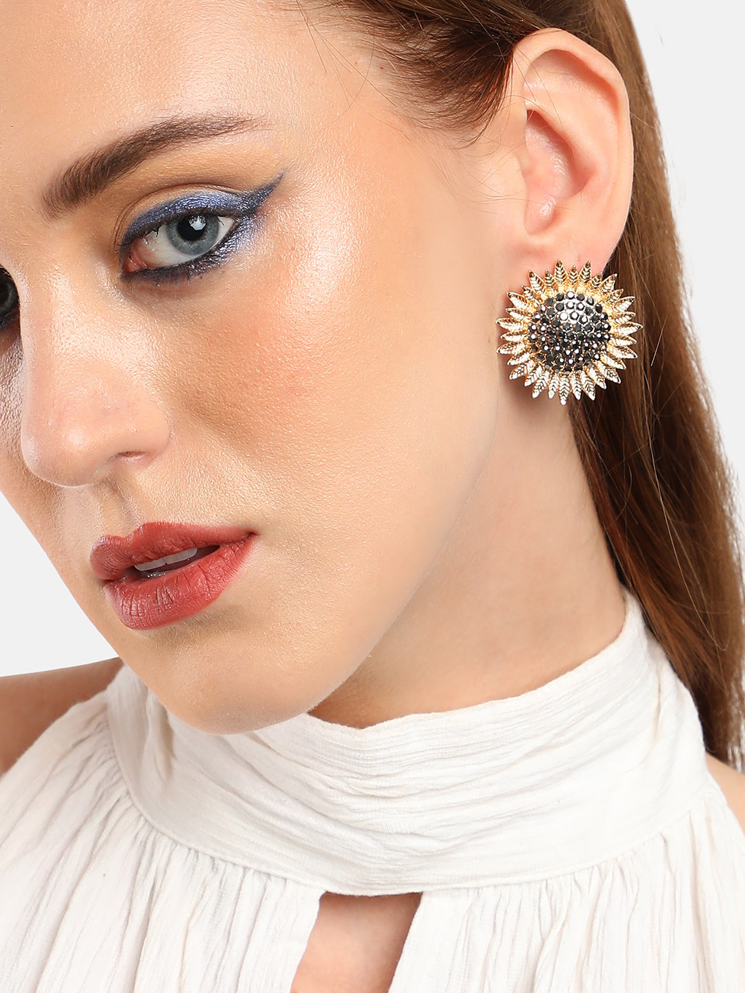 GOLD PLATED PARTY DESIGNER STONE STUD FOR WOMEN