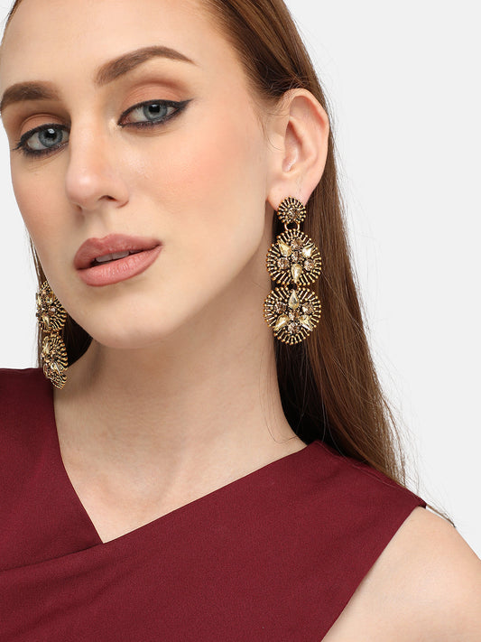 GOLD PLATED PARTY DESIGNER STONE DROP EARRING FOR WOMEN