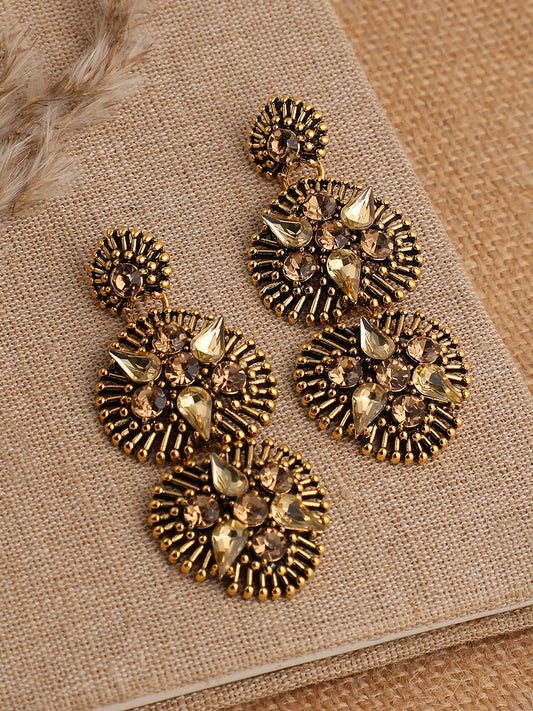 GOLD PLATED PARTY DESIGNER STONE DROP EARRING FOR WOMEN