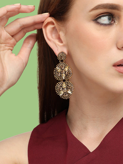 GOLD PLATED PARTY DESIGNER STONE DROP EARRING FOR WOMEN