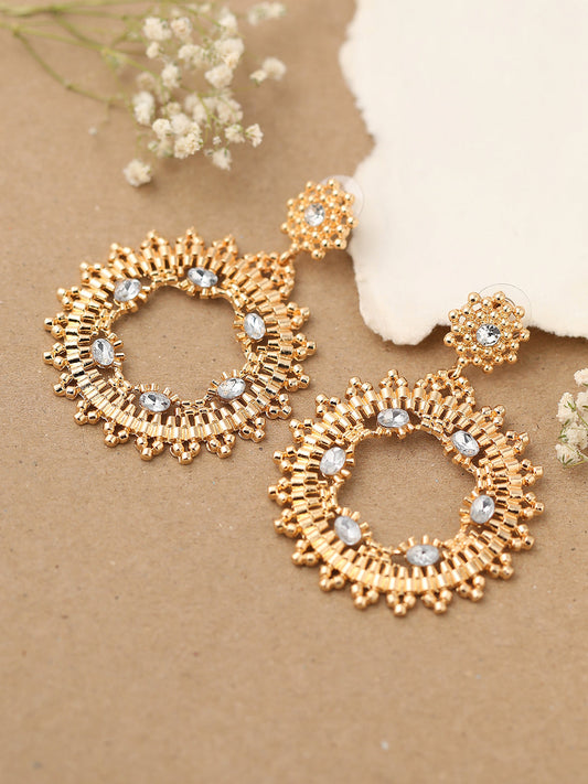 GOLD PLATED PARTY DESIGNER STONE DROP EARRING FOR WOMEN